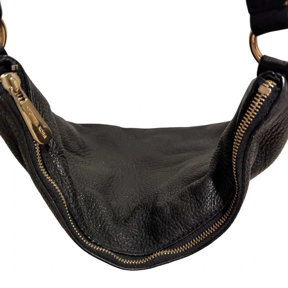 Michael Kors MK Fulton Large Hobo Shoulder Bag Black Pebbled Leather Gold Rings